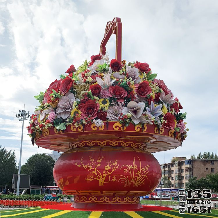 廣場(chǎng)大型喜迎國(guó)慶天安門(mén)玻璃鋼大花籃雕塑 廣場(chǎng)大型喜迎國(guó)慶天安門(mén)玻璃鋼大花籃雕塑